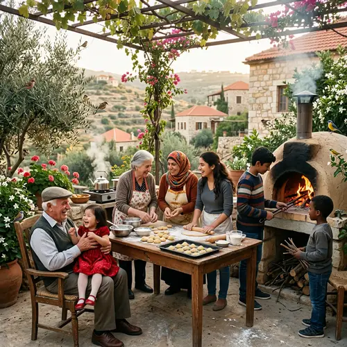 Multicultural Family Celebrates New Year in Quaint Levantine Village