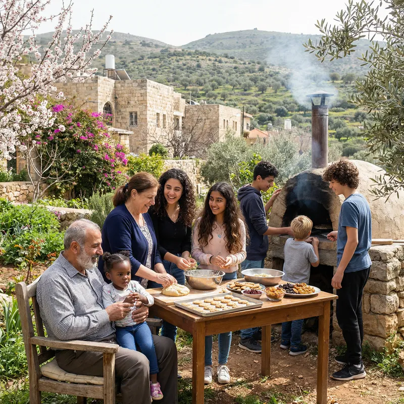 Festive Family Gathering in Ancient Levantine Village