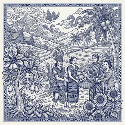 Enchanting Nusantara Orchard Illustration in Navy Palette