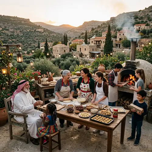 Multicultural Family Prepares Desserts in Old-Fashioned Levantine Village