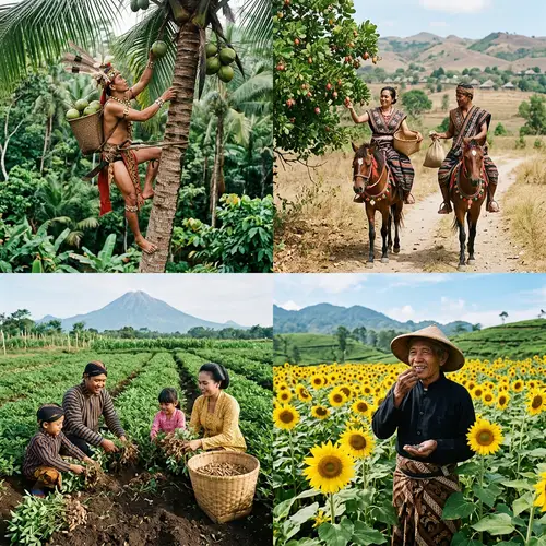 Traditional Attire and Harvesting Activities in Indonesia