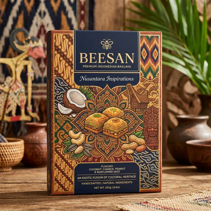 Vibrant Indonesian Cultural Baklava Packaging Design | BEESAN Nusantara Inspirations