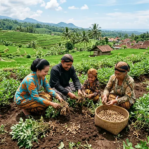 Traditional Javanese Family Harvesting Peanuts in Tuban, East Java