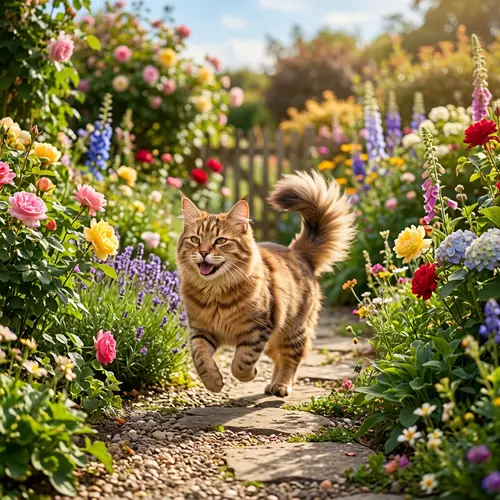 Unique Cat Dog Hybrid Creature in Sunlit Garden