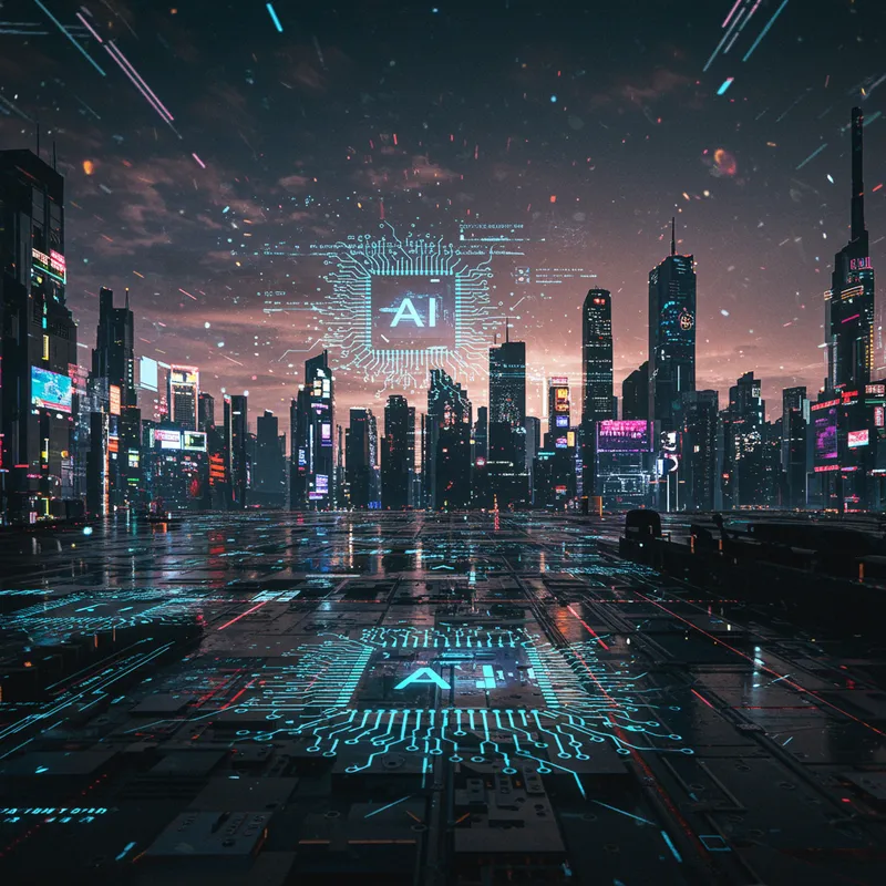 Futuristic Cyberpunk Cityscape with AI Elements Futuristic Cyberpunk Cityscape with AI Elements