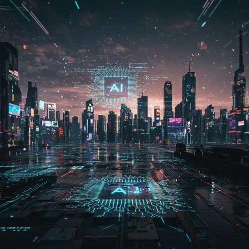 Futuristic Cyberpunk Cityscape with AI Elements