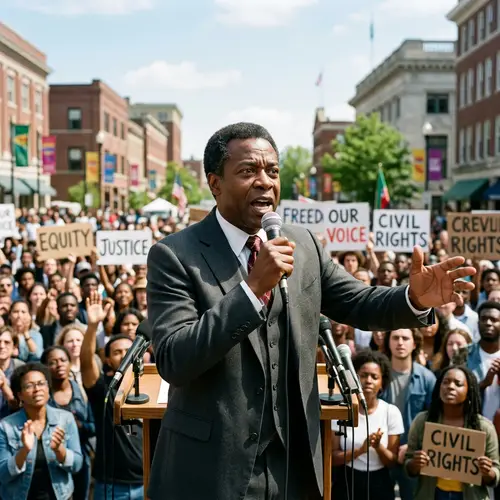Inspiring Civil Rights Activist Speech in Diverse Crowd