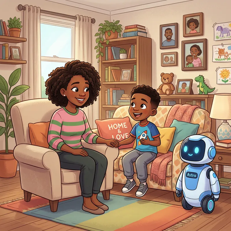 Heartwarming Cartoon of Mother and Son Conversation