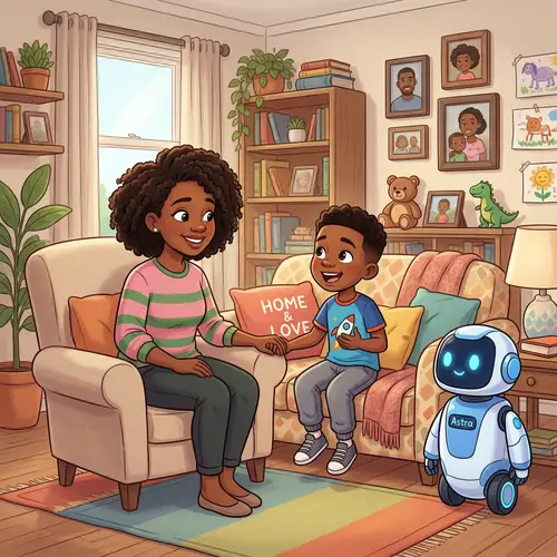 Heartwarming Cartoon of Mother and Son Conversation