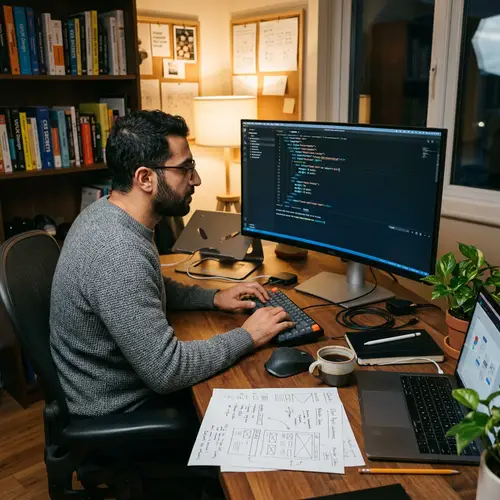 Professional Web Designer at Work: Expert Middle-Eastern Male in Action