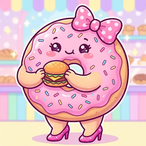 Kawaii Donut with Cheeseburger - Cute and Fun