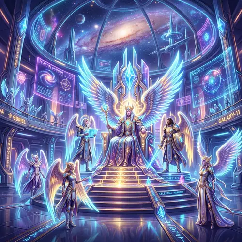 Angelic Beings in Futuristic Throne Room | Celestial Sci-Fi Art