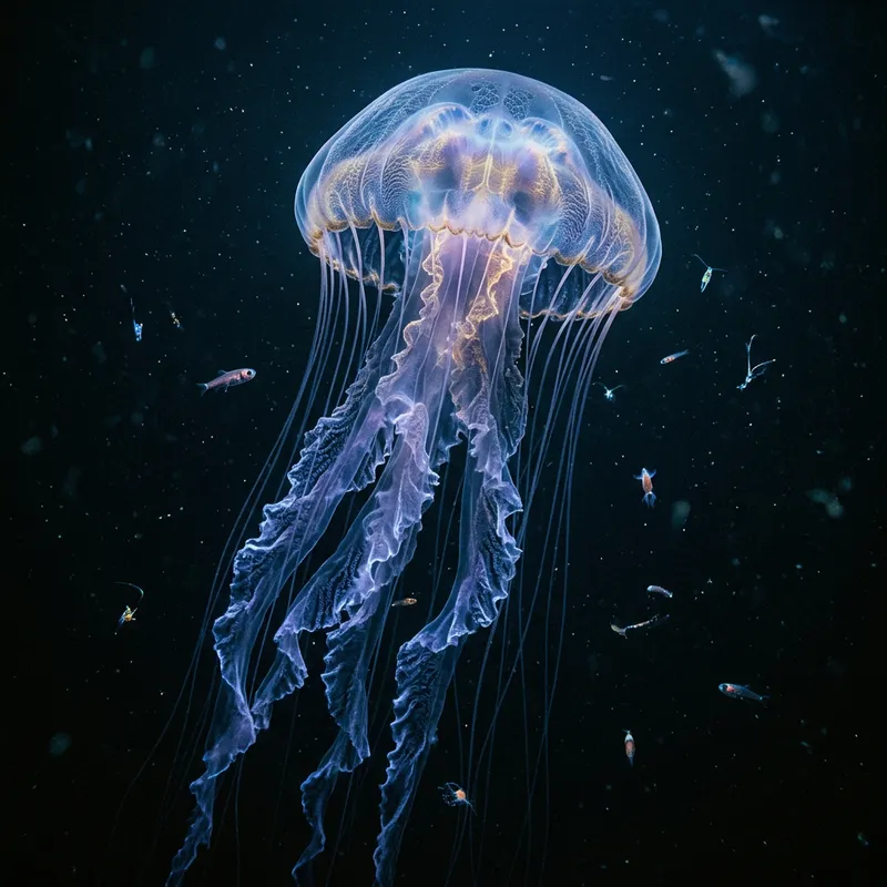 Giant Phantom Jellyfish Bioluminescent Marvel Of The Ocean AI Art 