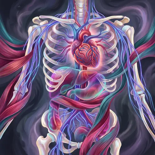 Abstract Human Anatomy Art: Fluid Organ Movement in Vibrant Hues