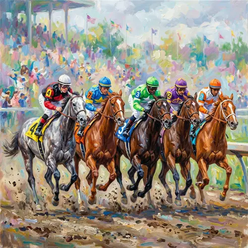 Dynamic Impressionist Horse Race Painting - Energy Captured in Colors
