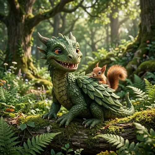 Enchanting Dragon and Adorable Squirrel Playful Interaction