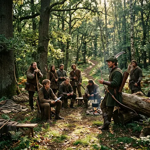 Robin Hood - Skilled Archer Leading Outlaws in the Clearing