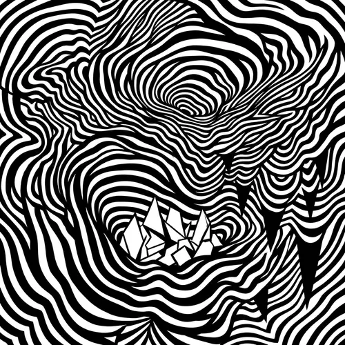 Black and White Geometric Illustration with Wave Patterns