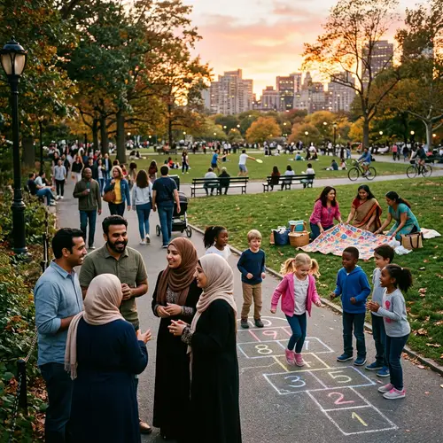 Multicultural Urban Park Scene with Diverse Groups of People