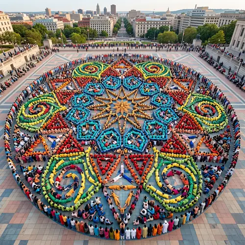 Diverse Human Figures Create Vibrant Geometric Pattern