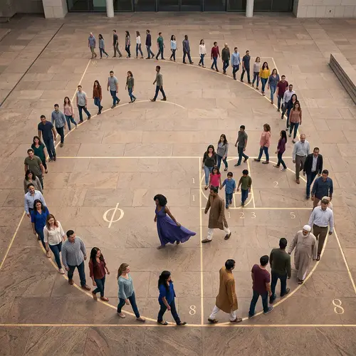 Intricate Artwork Demonstrating Golden Ratio with Diverse Human Figures