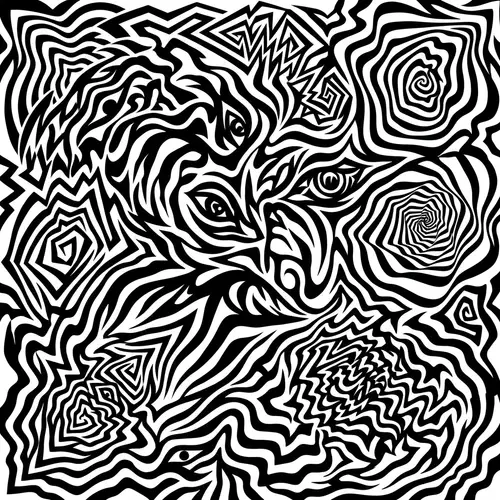 Abstract Black and White Geometric Image Depicting Envy and Greed