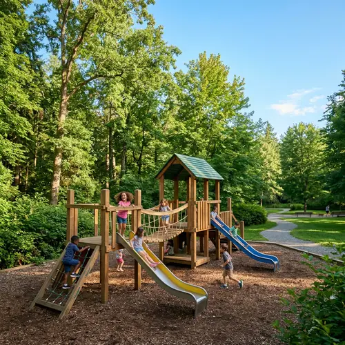 Wooden Playground in Lush Park | Outdoor Play Area
