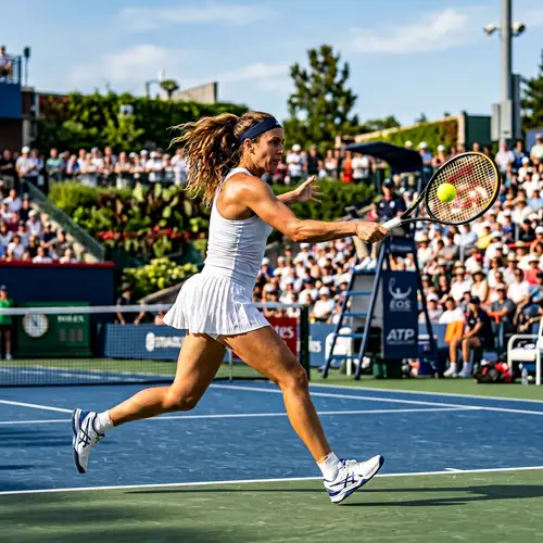 Graceful 37-Year-Old Female Tennis Player in Action | Tennis Match