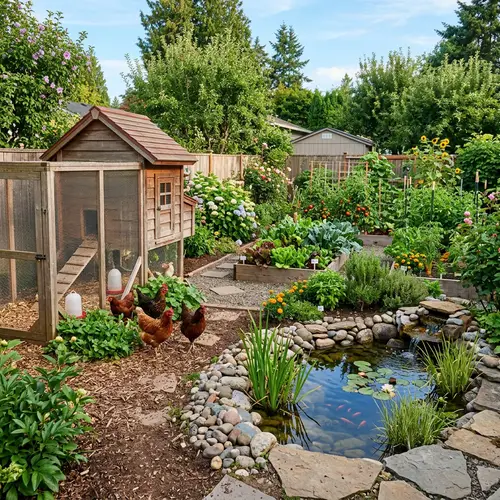 Integrated Chicken Coop with Pond & Vegetable Garden