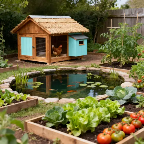 Integrated Chicken Coop with Pond & Vegetable Garden