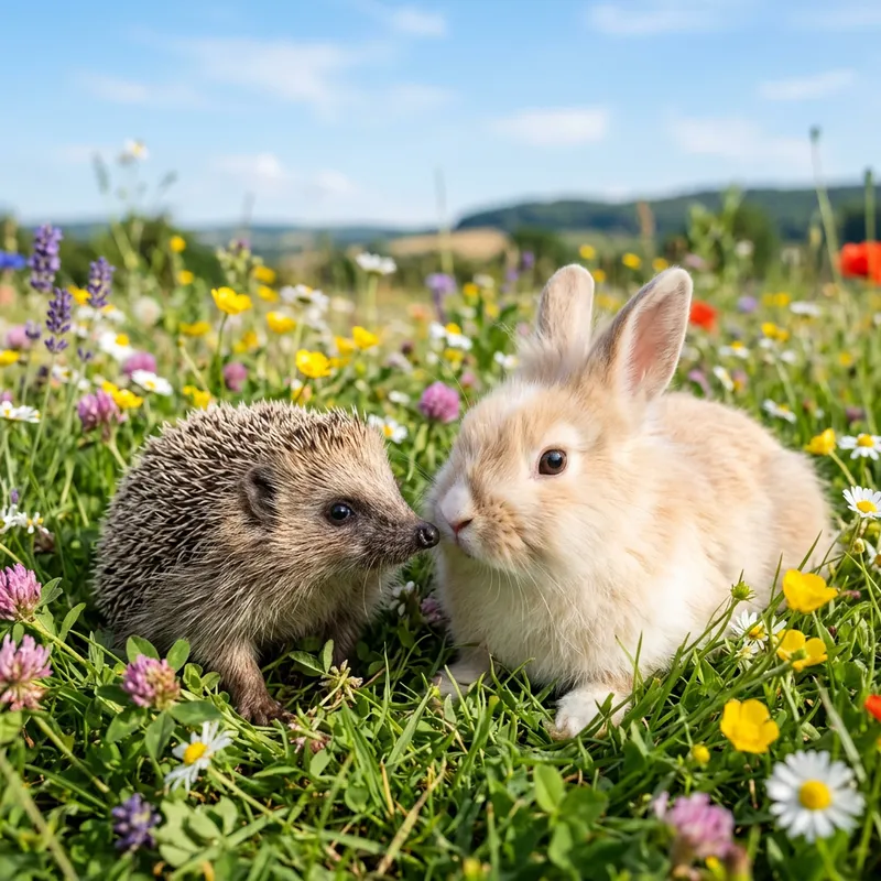 Heartwarming Hedgehog and Rabbit Friendship in Enchanting Meadow Heartwarming Hedgehog and Rabbit Friendship in Enchanting Meadow