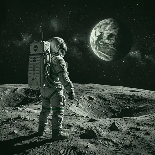 Astronaut On Moon, Gazing Into Space
