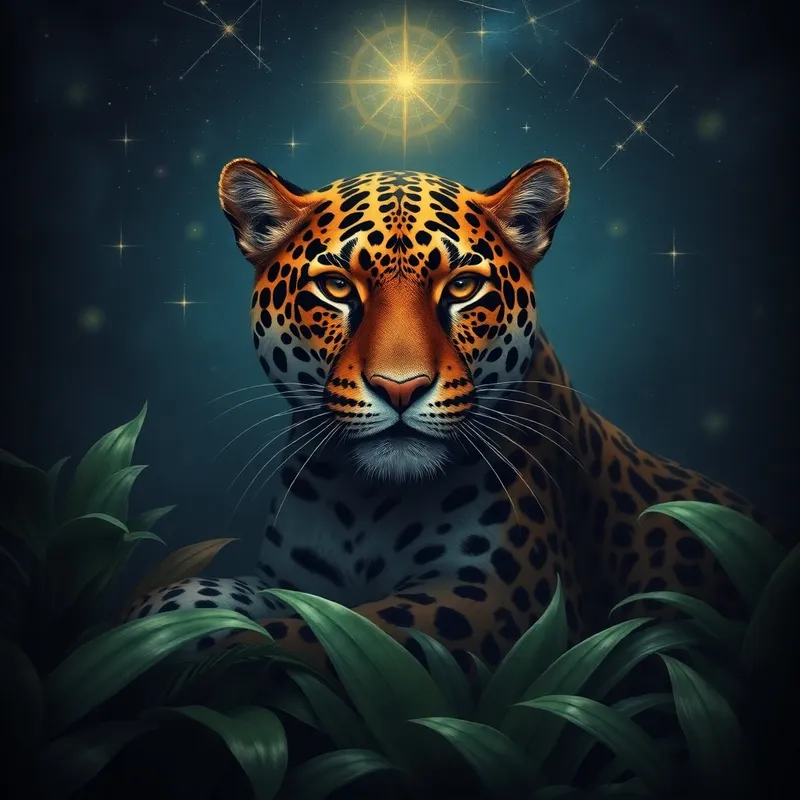 Mystical Jaguar in a Starry Jungle Night