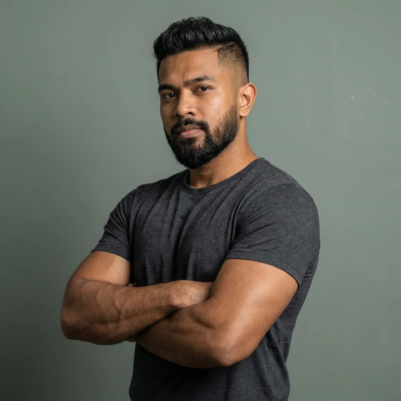 Muscular Man with Undercut Hairstyle & Beard from South-East Asia