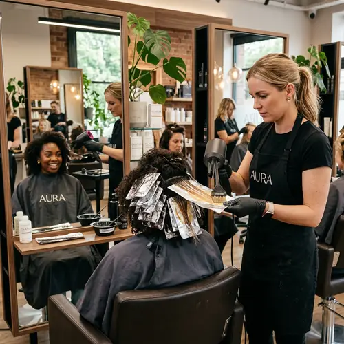 Hair Coloring Air Touch in Beauty Salon - Professional Stylist