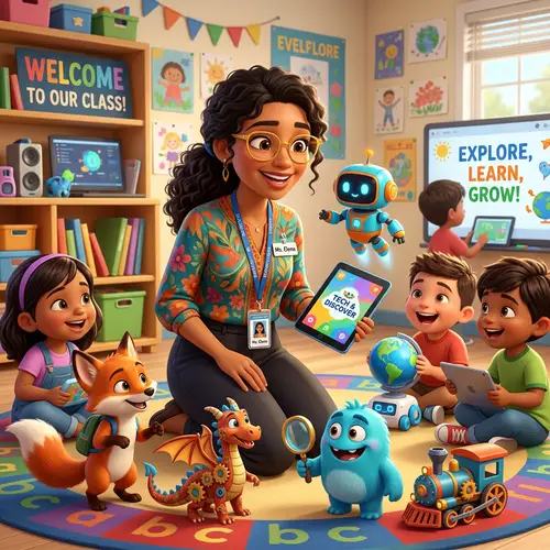 Hispanic Early Childhood Teacher in Animated Style