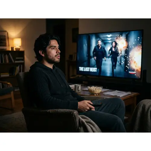 Young Hispanic Man Watching Movie in Comfortable Armchair