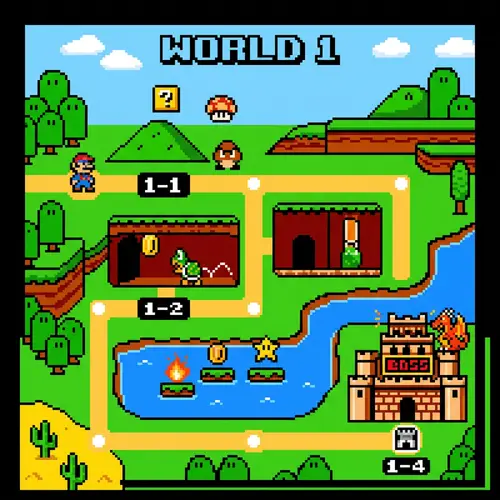 8-Bit Pixelated Level Selector Map - Super Mario Style