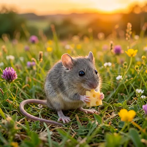 Detailed Image of Small Mouse with Grey Fur and Pink Ears