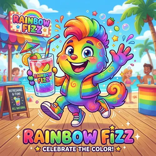 Vibrant Rainbow Drink Mascot Design