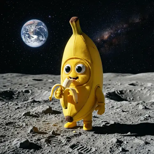 Banana Costume Creature Eating Banana on Moon | Amusing Scene