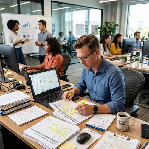 Dedicated Project Manager at Work | Team Collaboration in Busy Office