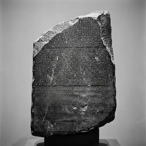 Rosetta Stone - Ancient Artifact with Hieroglyphics & Greek Inscriptions