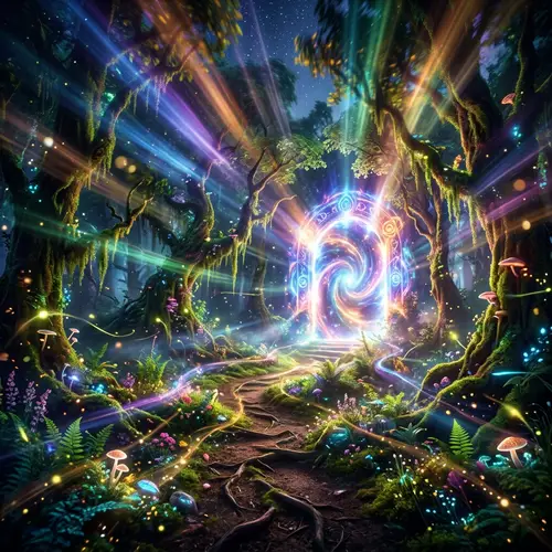 Mystical Forest with Glowing Portal - Vibrant & Dreamlike