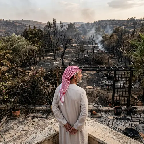 Man Observes His Destroyed Garden After Calamity