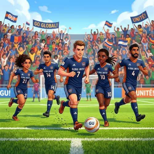 Diverse Soccer Team in Action on Sunny Field