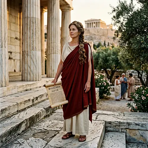 Caucasian Woman as Classical Greek Philosopher