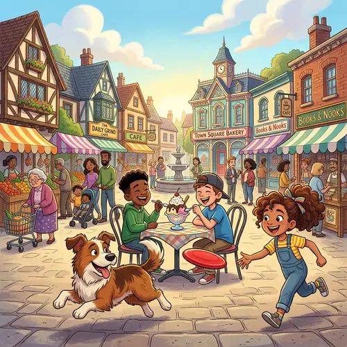 Cartoon Town Square Animation - Lively Scene with Diverse Characters