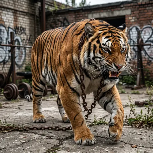 Powerful Bodybuilding Tiger with Chains and Grit
