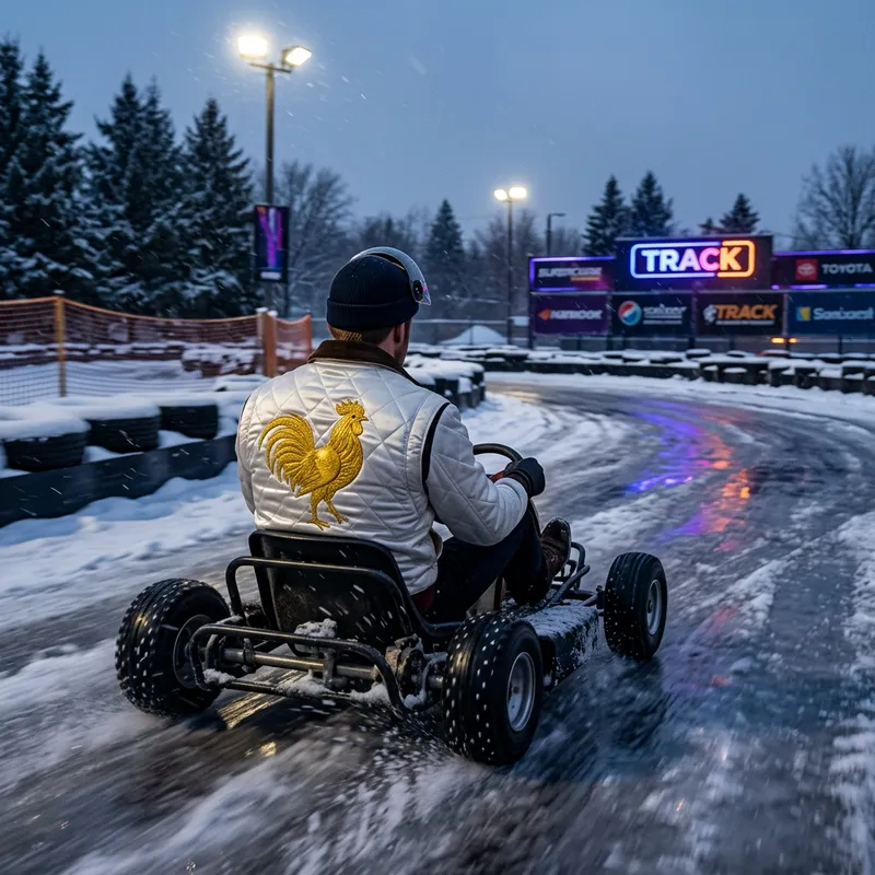 Ryan Gosling Driving Hollywood-Inspired Go-Kart on Snowy Track